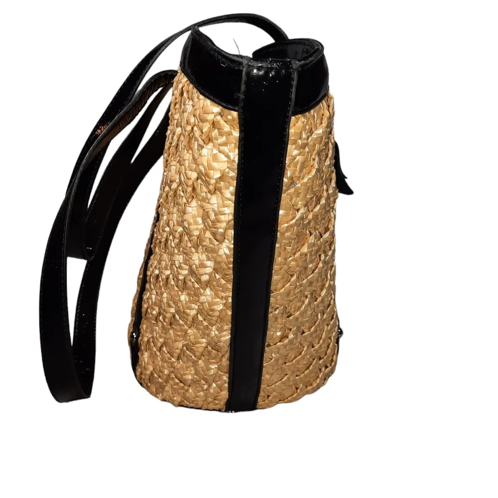 Coldwater Creek Santana Straw Braid Woven Tote/Bucket Drawstring Bag